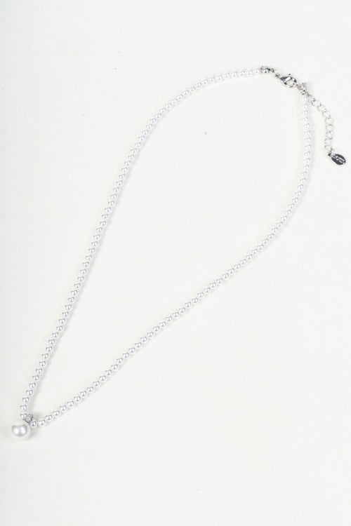 Silver Faux Pearl Beaded Drop Pendant Necklace