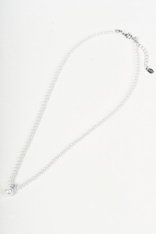 Carraig Donn Silver Faux Pearl Beaded Drop Pendant Necklace