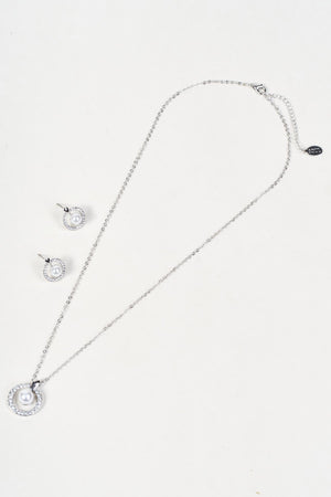 Carraig Donn Silver Faux Pearl & Micro Pave Circular Stud Earrings