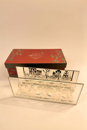 Carraig Donn Silver Glass Christmas Motif Tealight Holder