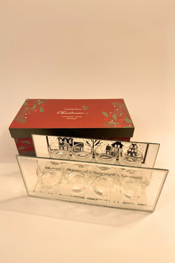 Carraig Donn Silver Glass Christmas Motif Tealight Holder
