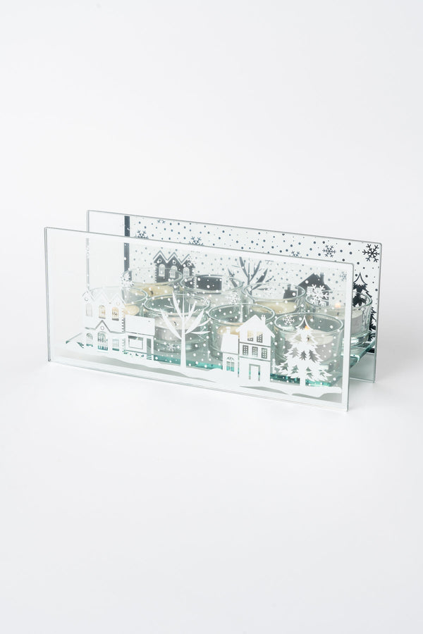 Carraig Donn Silver Glass Christmas Motif Tealight Holder