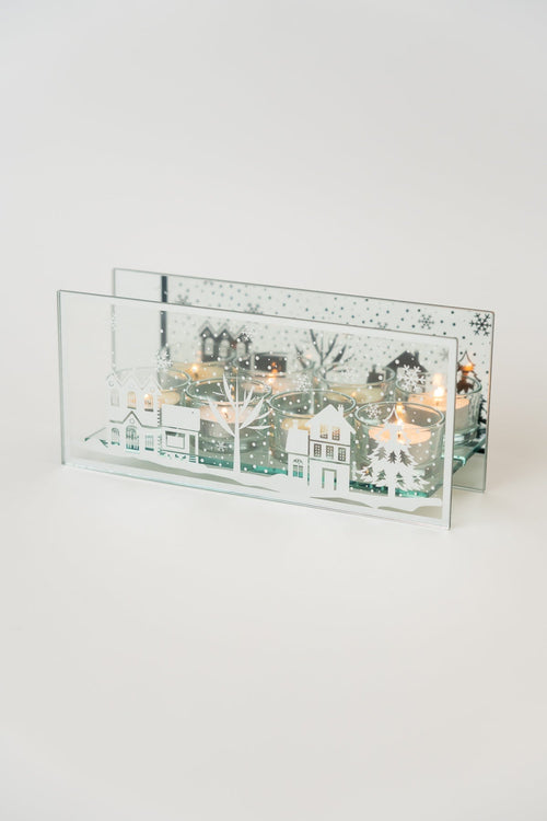 Silver Glass Christmas Motif Tealight Holder
