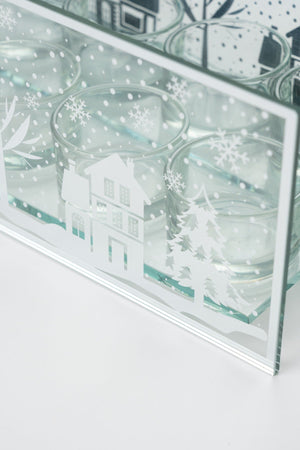 Carraig Donn Silver Glass Christmas Motif Tealight Holder