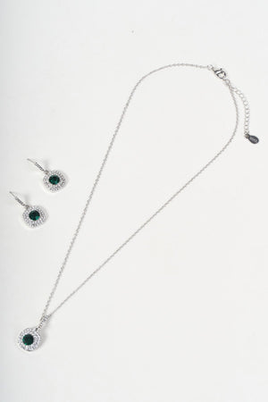 Carraig Donn Silver & Green Stone Square Pendant Necklace & Earring Set