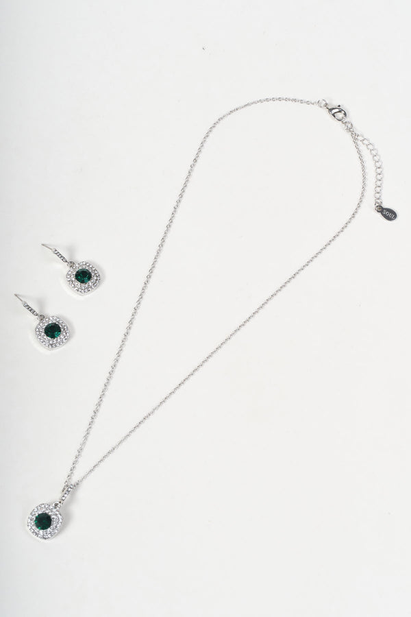 Carraig Donn Silver & Green Stone Square Pendant Necklace & Earring Set