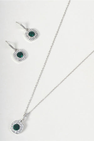 Carraig Donn Silver & Green Stone Square Pendant Necklace & Earring Set
