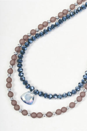 Carraig Donn Silver Grey & Navy Beaded Double Stranded Necklace