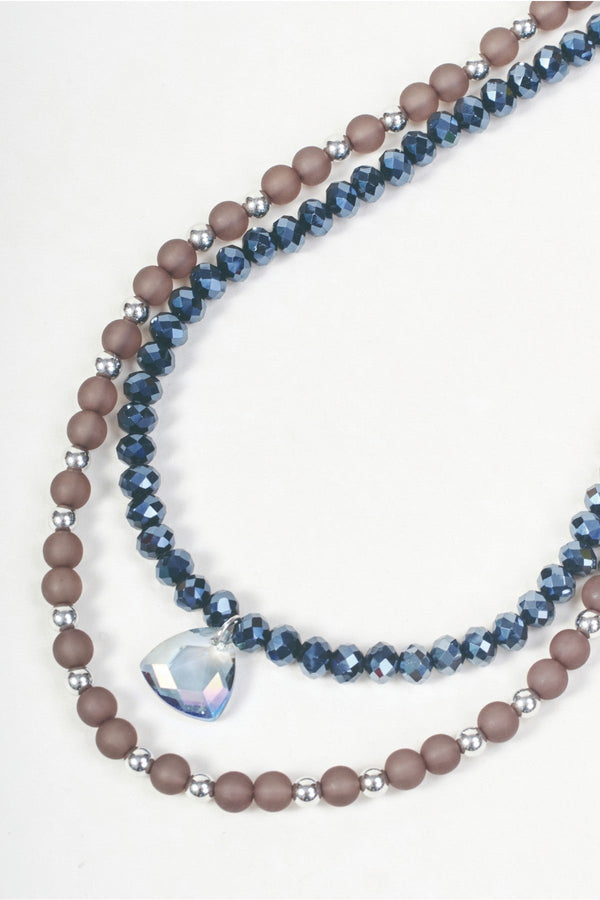 Carraig Donn Silver Grey & Navy Beaded Double Stranded Necklace
