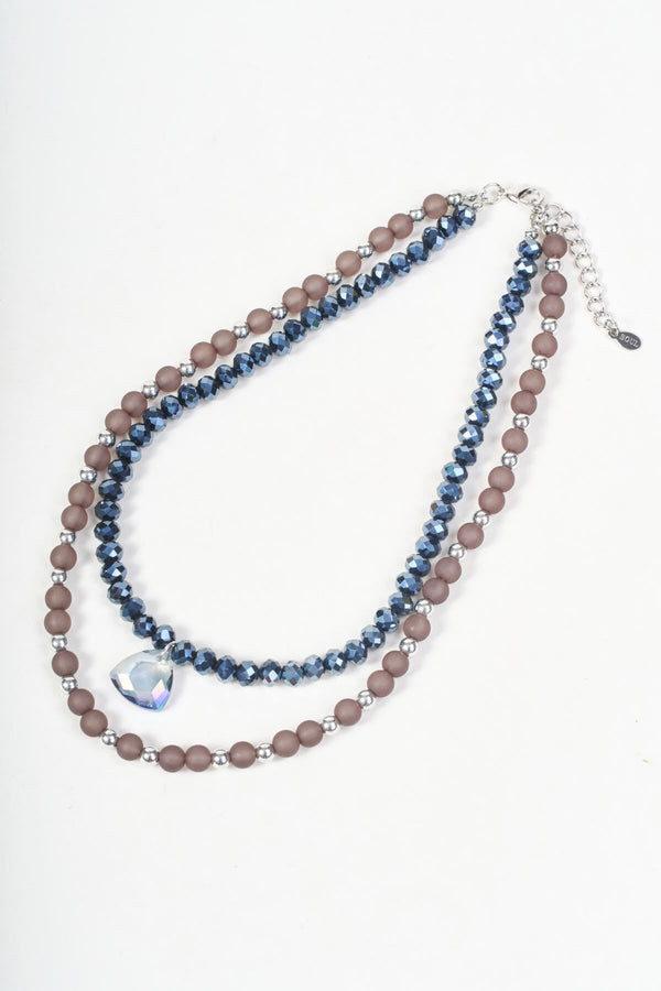 Carraig Donn Silver Grey & Navy Beaded Double Stranded Necklace