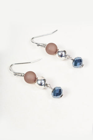 Carraig Donn Silver Grey & Navy Beaded Drop Earrings