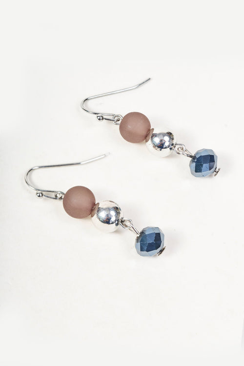 Silver Grey & Navy Beaded Drop Earrings