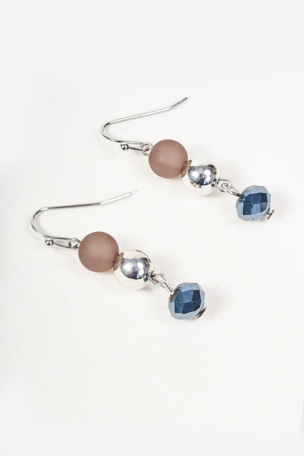 Carraig Donn Silver Grey & Navy Beaded Drop Earrings