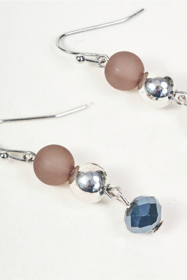 Carraig Donn Silver Grey & Navy Beaded Drop Earrings