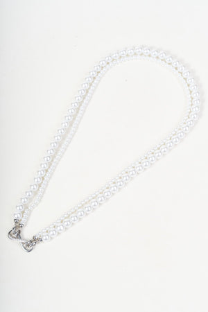 Carraig Donn Silver Infinity Pedant Double Stranded Round Faux Pearl Necklace