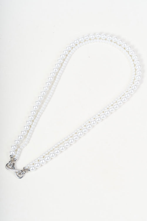 Silver Infinity Pedant Double Stranded Round Faux Pearl Necklace