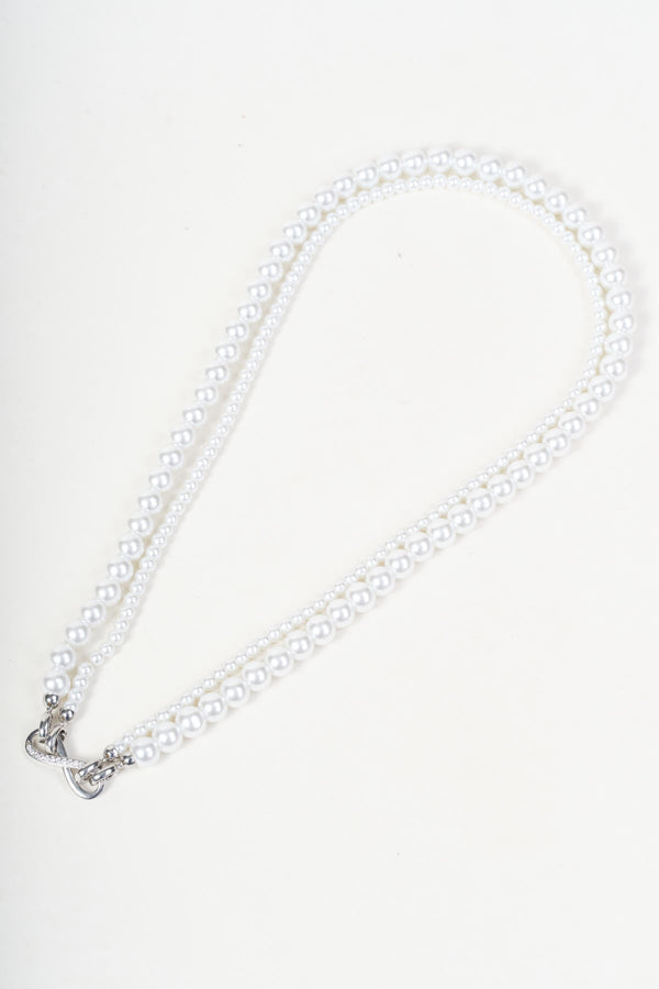 Carraig Donn Silver Infinity Pedant Double Stranded Round Faux Pearl Necklace