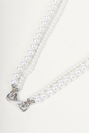 Carraig Donn Silver Infinity Pedant Double Stranded Round Faux Pearl Necklace
