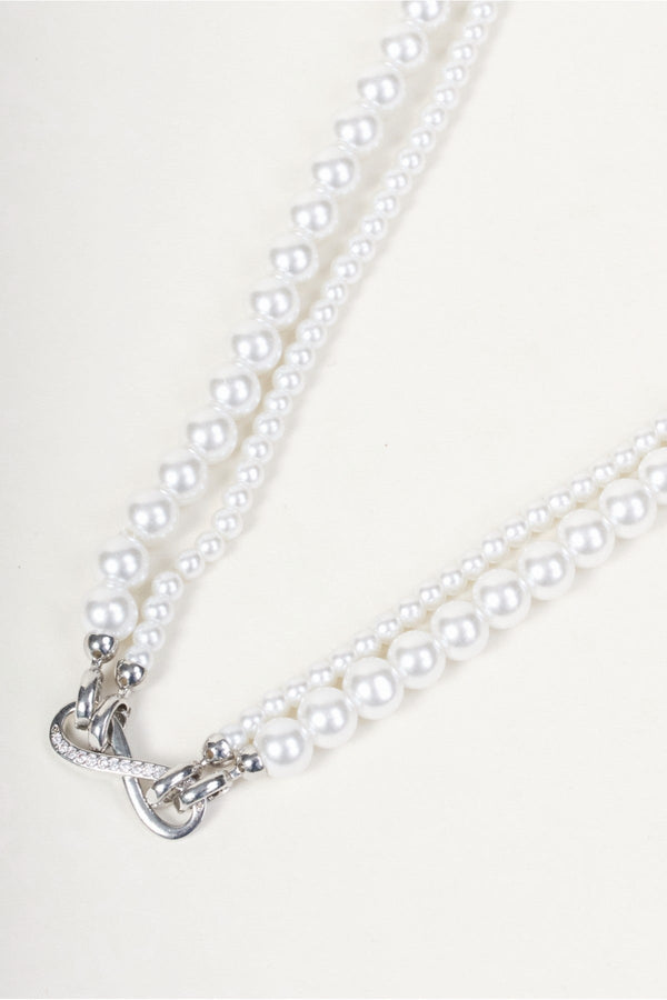 Carraig Donn Silver Infinity Pedant Double Stranded Round Faux Pearl Necklace
