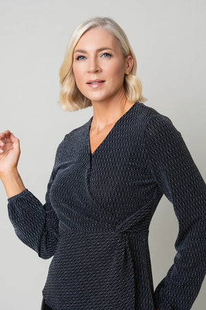 Carraig Donn Silver Lurex Wrap Over Long Sleeve Top