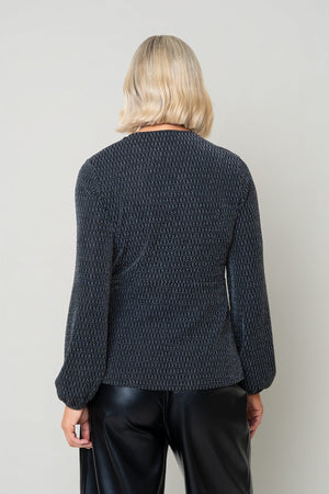 Carraig Donn Silver Lurex Wrap Over Long Sleeve Top