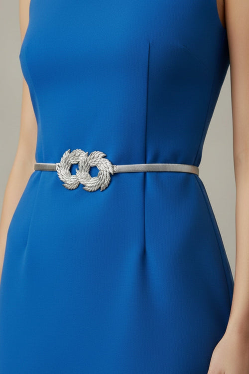 Silver Metal Double Weave Clasp Elasticated Waist Belt