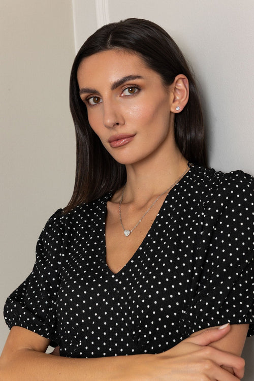 Silver Micro Pave Heart Pendant Necklace & Earring Set