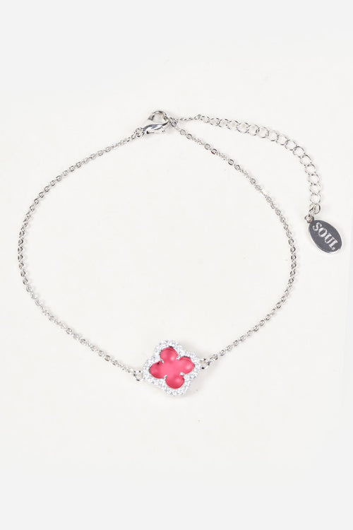 Silver & Pink Clover Pendant Bracelet