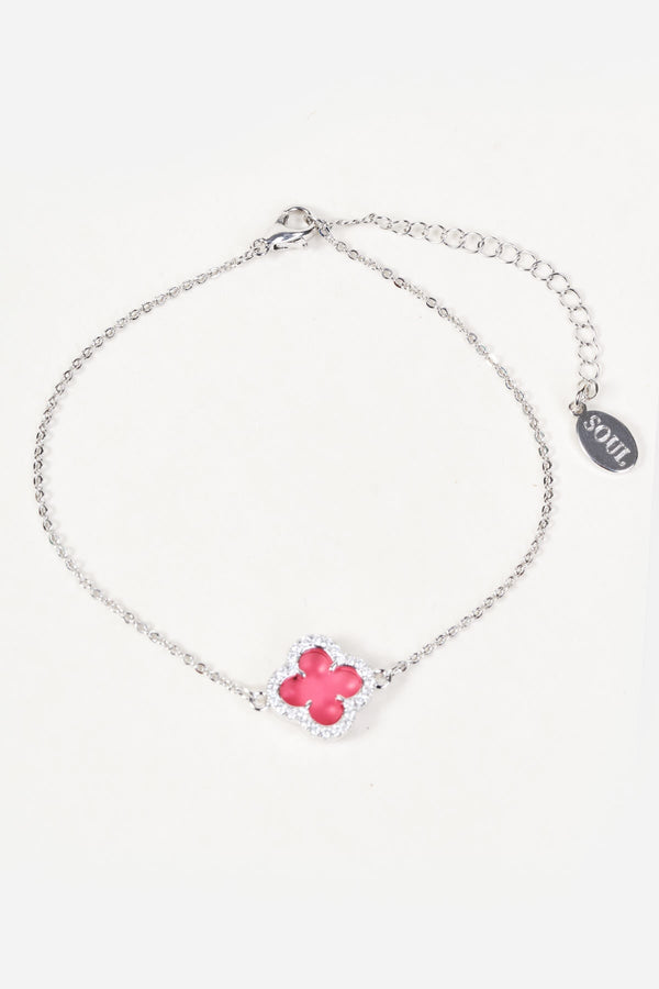 Carraig Donn Silver & Pink Clover Pendant Bracelet