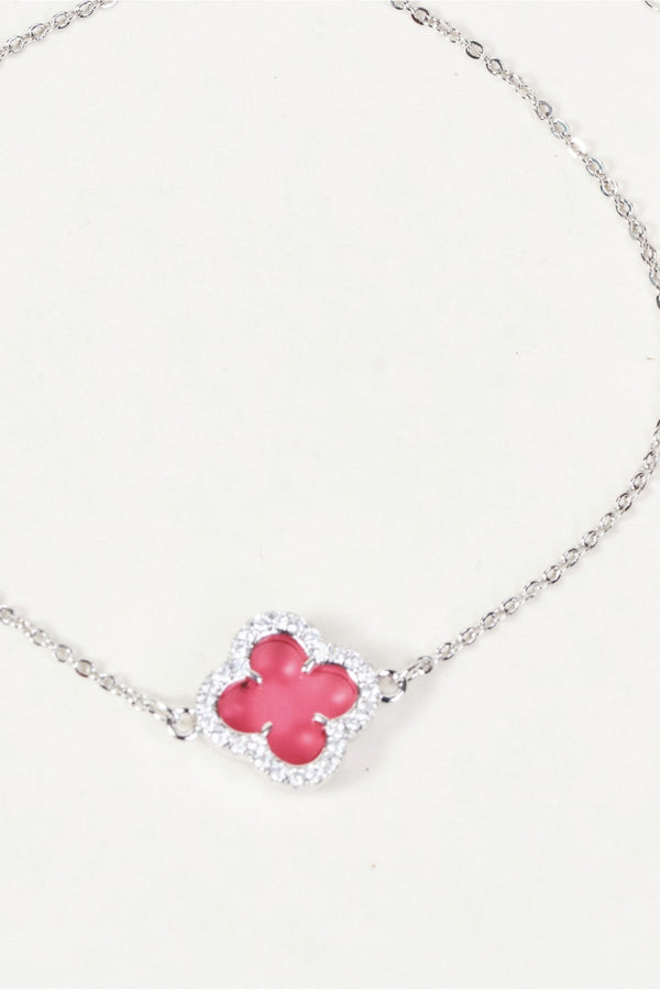 Carraig Donn Silver & Pink Clover Pendant Bracelet