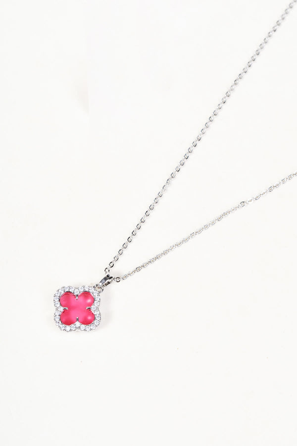 Carraig Donn Silver & Pink Clover Pendant Necklace