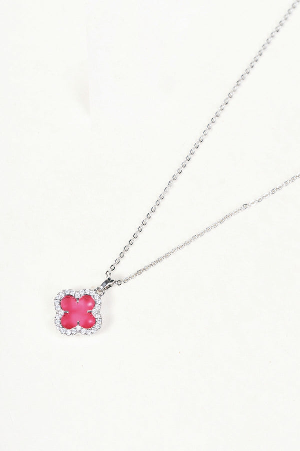Carraig Donn Silver & Pink Clover Pendant Necklace