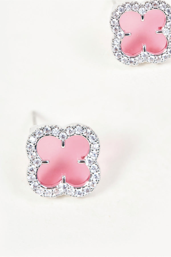 Carraig Donn Silver & Pink Clover Stud Earrings