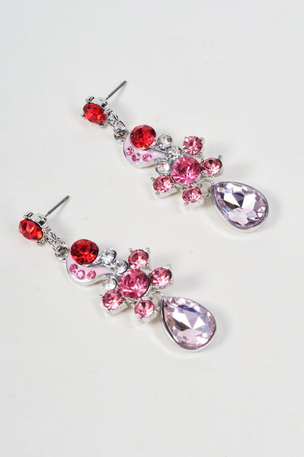 Carraig Donn Silver Pink & Red Multi Stone Drop Earrings