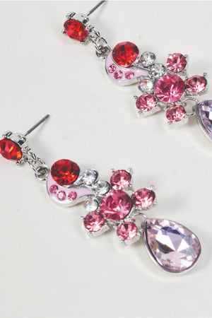 Carraig Donn Silver Pink & Red Multi Stone Drop Earrings