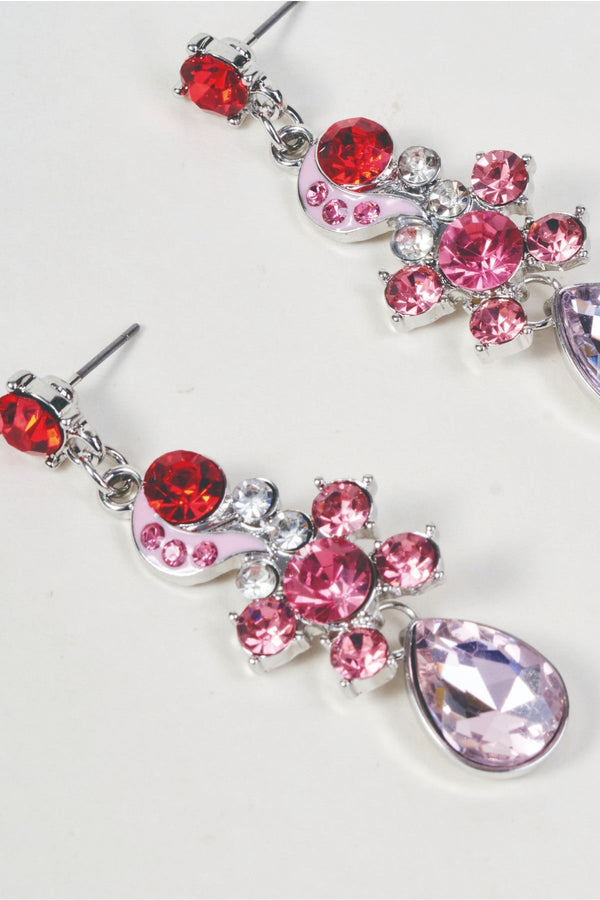 Carraig Donn Silver Pink & Red Multi Stone Drop Earrings