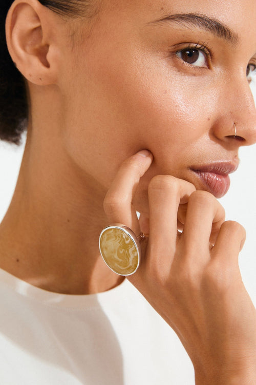 Silver Plated Yellow Still Ring