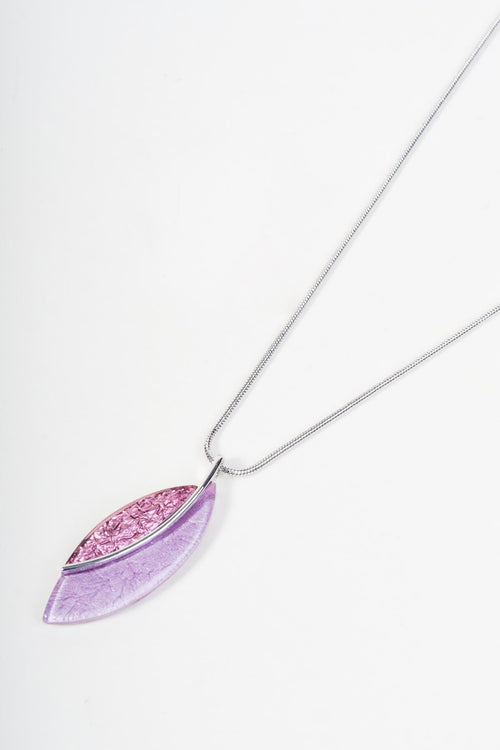 Silver & Purple Two Tone Leaf Pendant Necklace