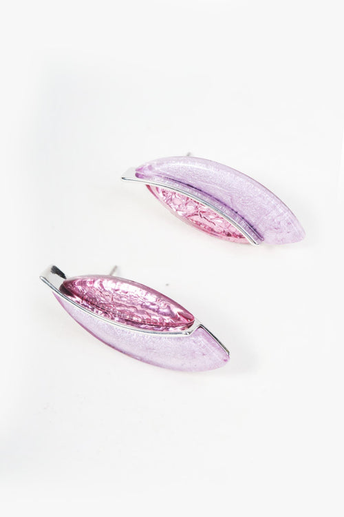 Silver & Purple Two Tone Leaf Stud Earrings