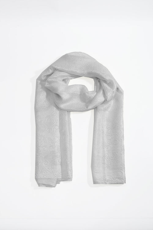 Silver Silk Touch Floral Embossed Scarf