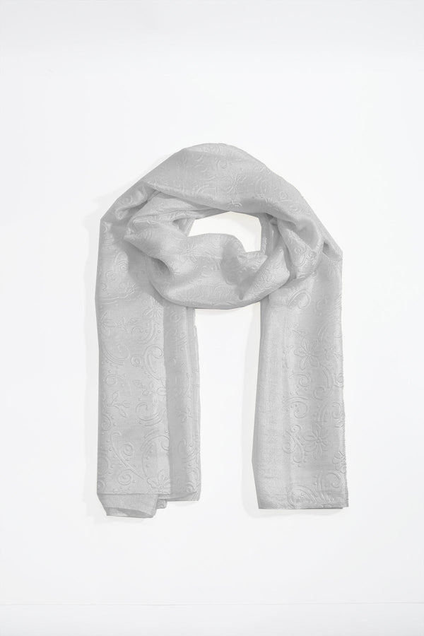 Carraig Donn Silver Silk Touch Floral Embossed Scarf