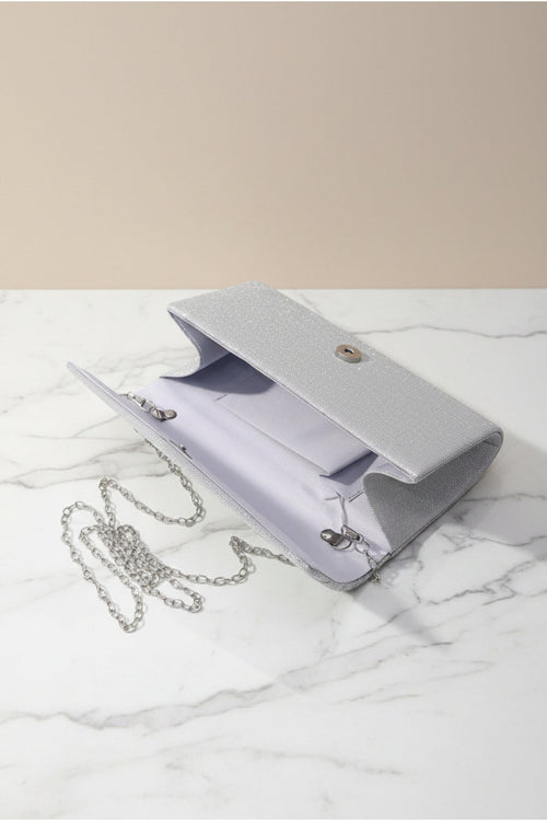 Carraig Donn Silver Textured Glitter Envelope Clutch Bag