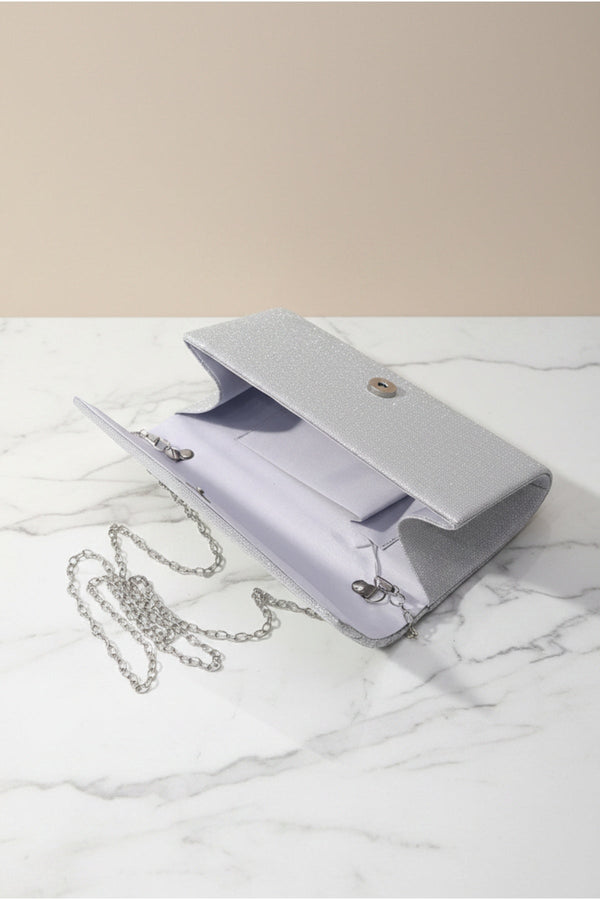 Carraig Donn Silver Textured Glitter Envelope Clutch Bag
