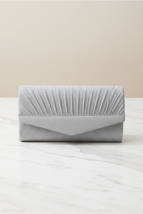 Silver Textured Glitter Envelope Clutch Bag