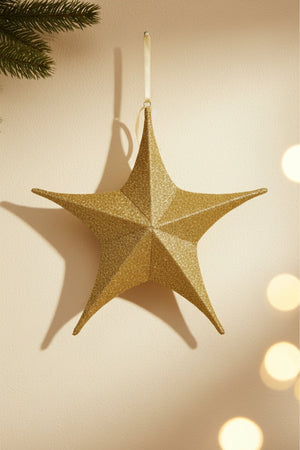 Carraig Donn Small Gold Glitter Fabric Star Christmas Decoration