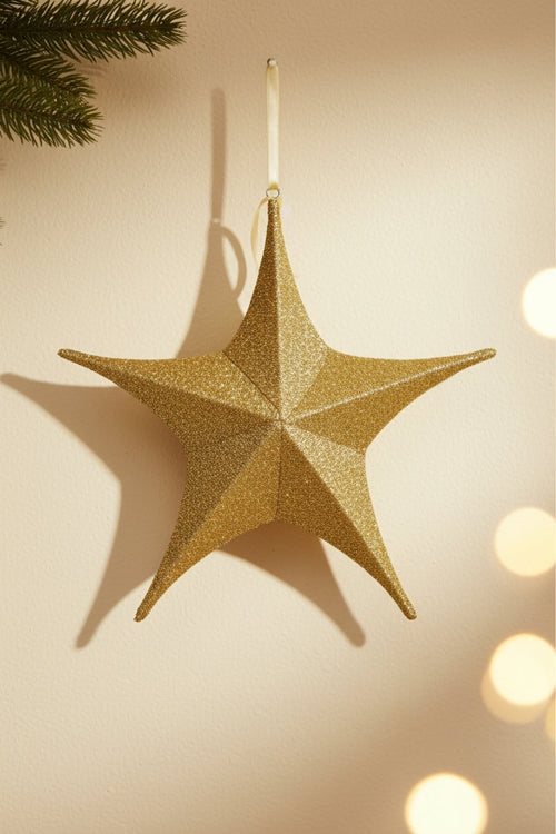 Small Gold Glitter Fabric Star Christmas Decoration