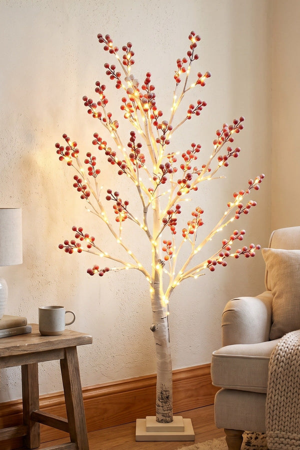 Carraig Donn Snow Red Berry 120cm LED Lights Tree
