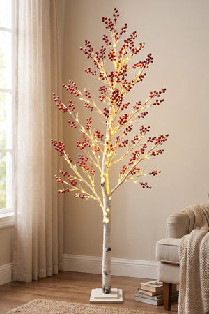 Carraig Donn Snow Red Berry 200cm LED Lights Tree