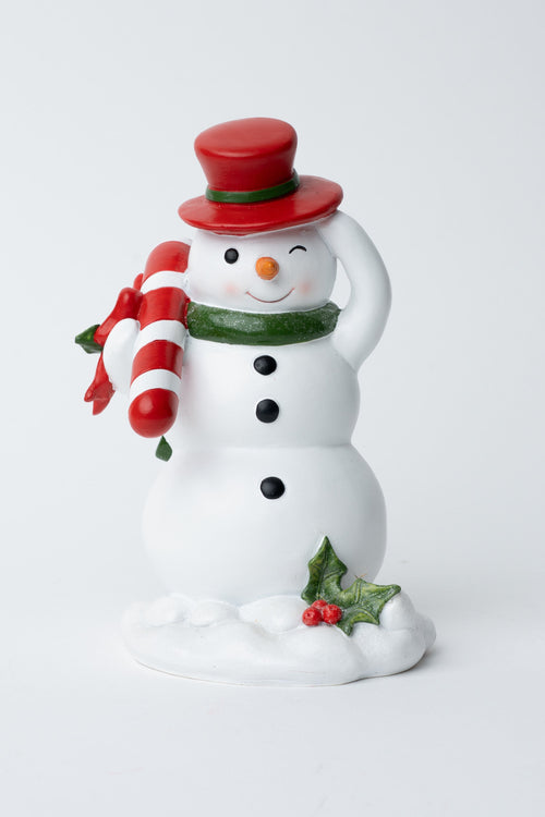 Snowman With Hat & Candy Cane Christmas Decoration