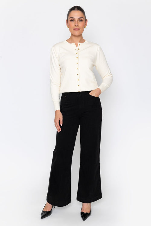 Black Soft Touch Corduroy High Waist Flare Leg Trousers